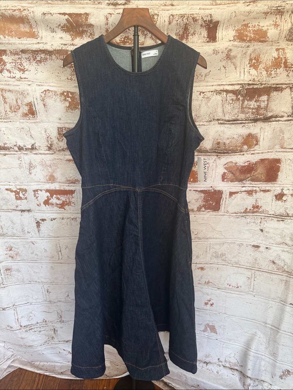 Nine West Dark Indigo Sleeveless Denim Fit & Flare Dress